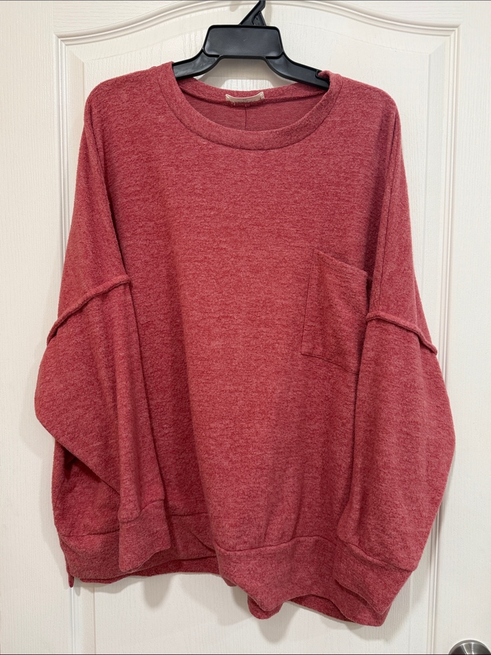 Zenana Outfitters Oversized Crewneck Sweater in Dusty Rose with Pocket